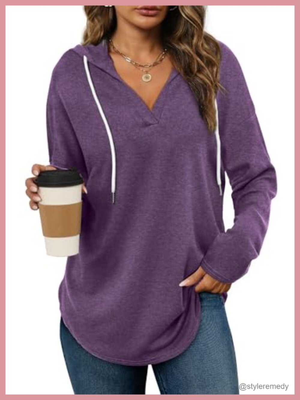Womens Oversized Hoodie Long Sleeve V Neck Loose Fit Pullover Sweatshirt